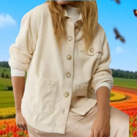 NEW!!!! AMERICAN EAGLE CREAM CORDUROY SHACKET / SHIRT JACKET - SIZE XL - Picture 2 of 8
